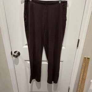 L.L.Bean Womens Knit Pull On Pants Brown Cotton Stretch Pockets Size M-PET